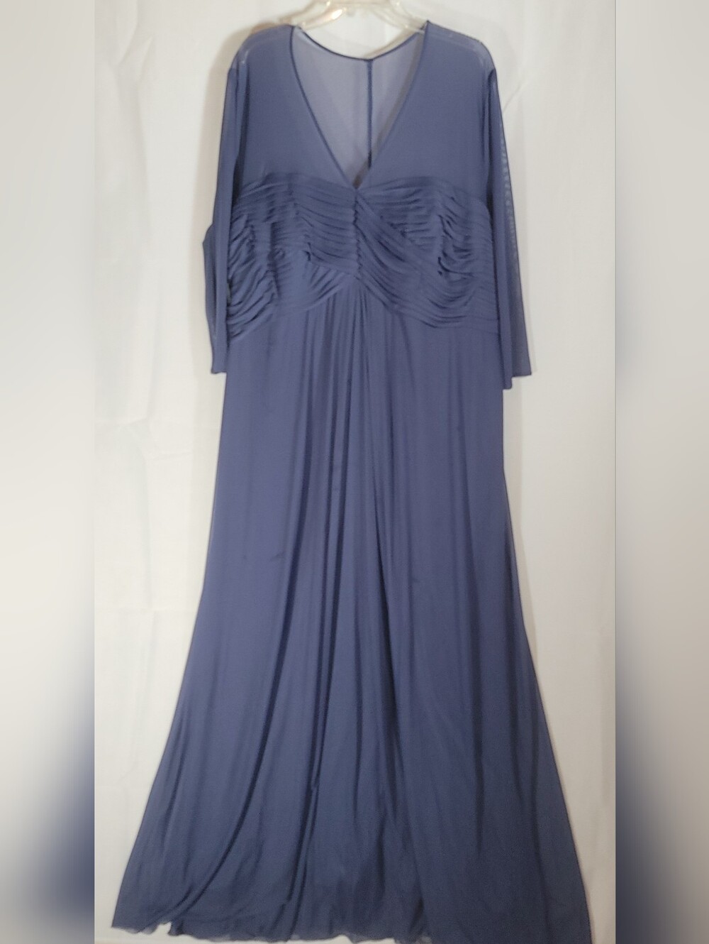 Alex Evenings Dusky Blue V-Neck Ruched Bodice Maxi Dress Formal Evening Gown 24W